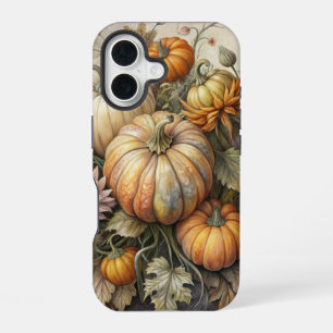 VINTAGE FALL PUMPKIN SCENE WITH FLOWERS iPhone 16 CASE