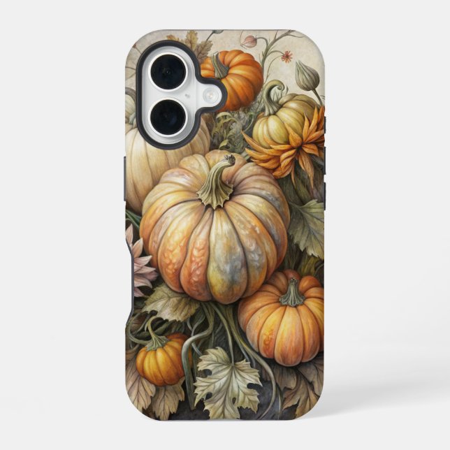VINTAGE FALL PUMPKIN SCENE WITH FLOWERS IPHONE CASE (Back)