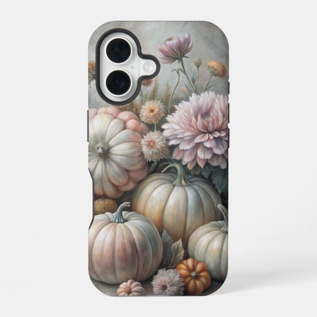 VINTAGE FALL PUMPKIN SCENE WITH FLOWERS IPHONE CASE (Back)