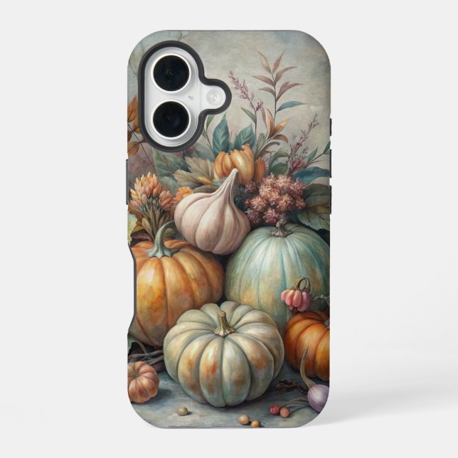 VINTAGE FALL PUMPKIN SCENE WITH FLOWERS IPHONE CASE (Back)