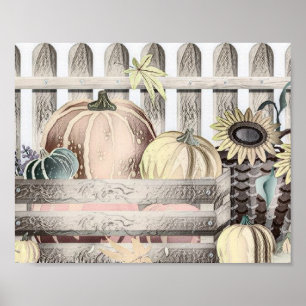 Vintage Fall pumpkins fall colors drawing Poster