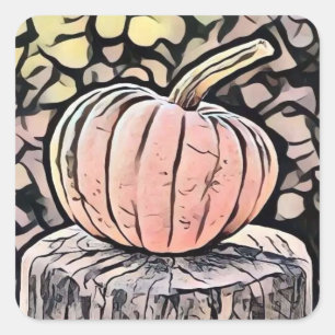 Vintage Fall pumpkins fall colors drawing Square Sticker