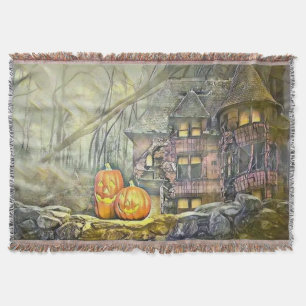 Vintage Fall pumpkins fall colors drawing  Throw B Throw Blanket
