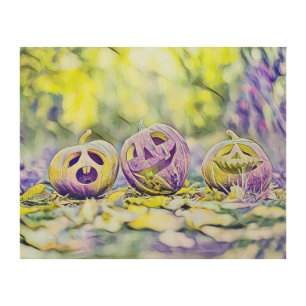 Vintage Fall pumpkins fall colors drawing Wood Wall Art