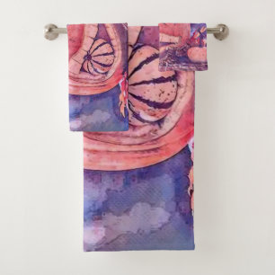 Vintage Fall pumpkins fall colors watercolor Show Bath Towel Set