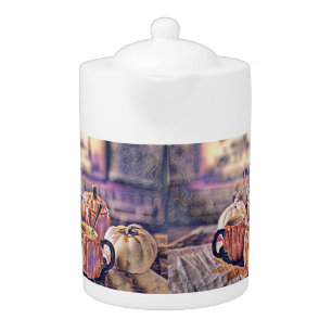 Vintage Fall pumpkins fall colors watercolor  Teapot