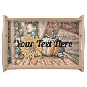 Vintage Fall pumpkins fall colors watercolor Thro Serving Tray