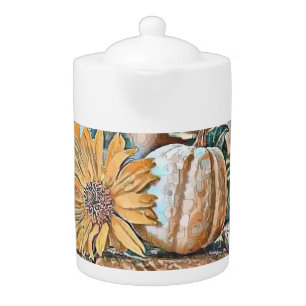 Vintage Fall pumpkins fall colors watercolor Thro Teapot