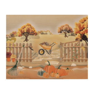 Vintage Fall pumpkins fall colors watercolor  Wood Wall Art
