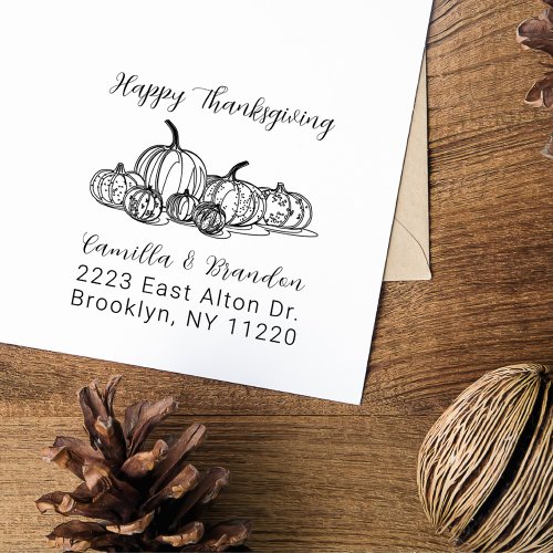 Vintage Fall Pumpkins Thanksgiving Return Address Self_inking Stamp