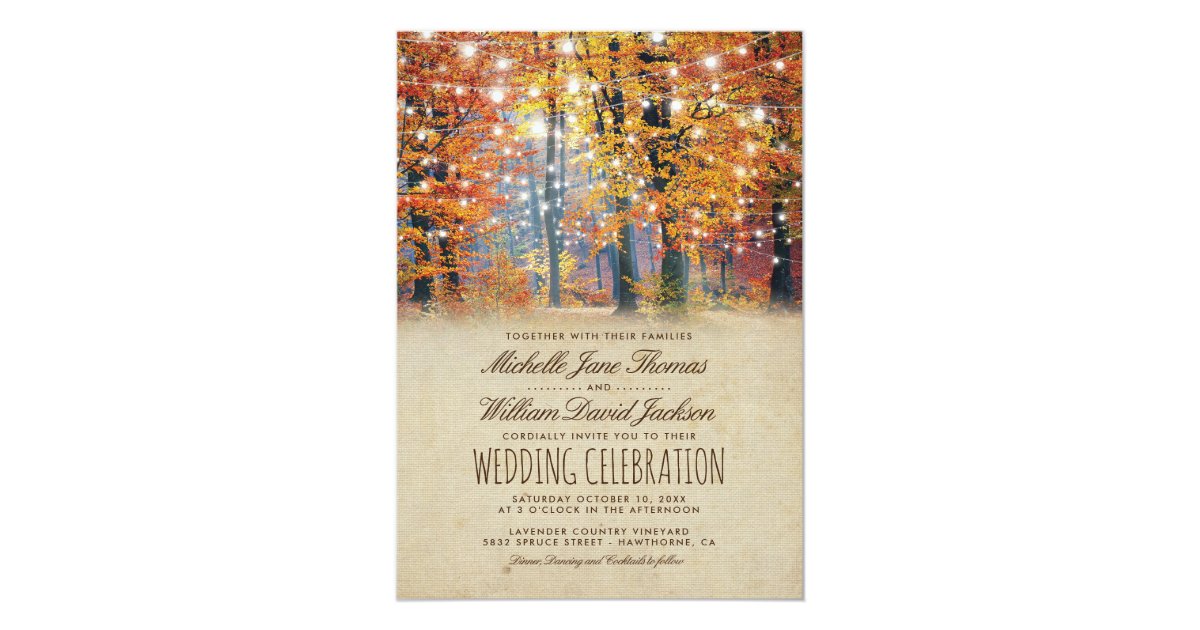 Vintage Fall Rustic Autumn String Lights Wedding Invitation