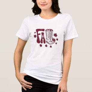 Vintage Fall Season Red Boots and Leaves T-Shirt Tri-Blend Shirt