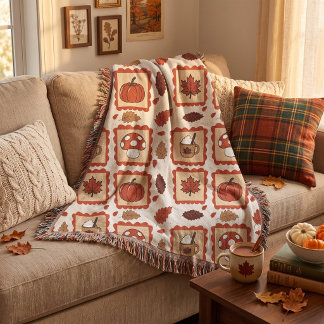 Vintage fall stamps pattern  throw blanket