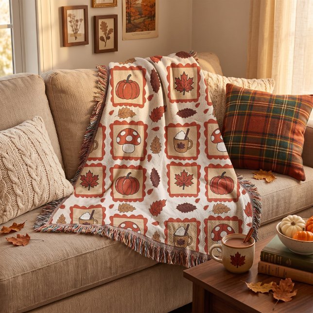 Vintage fall stamps pattern  throw blanket (Creator Uploaded)