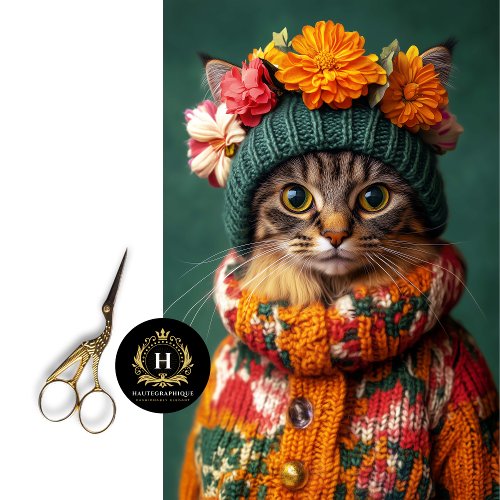 Vintage Fall Sweater Hat Tabby Cat Decoupage  Tissue Paper