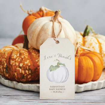 Vintage Fall Themed Watercolor White Pumpkin Gift Tags by VGInvites at Zazzle