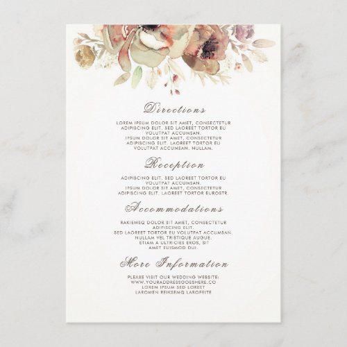 Vintage Fall Watercolor Flowers Wedding Details Enclosure Card - Floral watercolor fall wedding information cards
