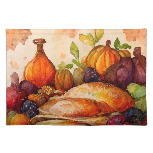Vintage Fall Watercolor Pumpkins Thanksgiving  Cloth Placemat
