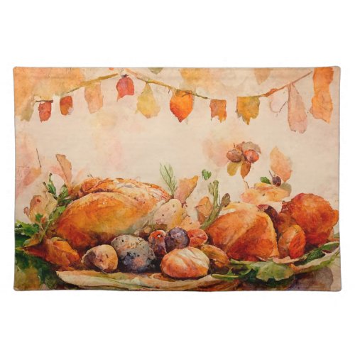 Vintage Fall Watercolor Pumpkins Thanksgiving  Cloth Placemat