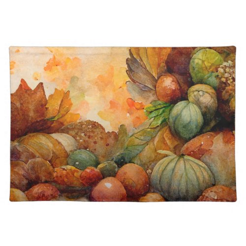 Vintage Fall Watercolor Pumpkins Thanksgiving Cloth Placemat