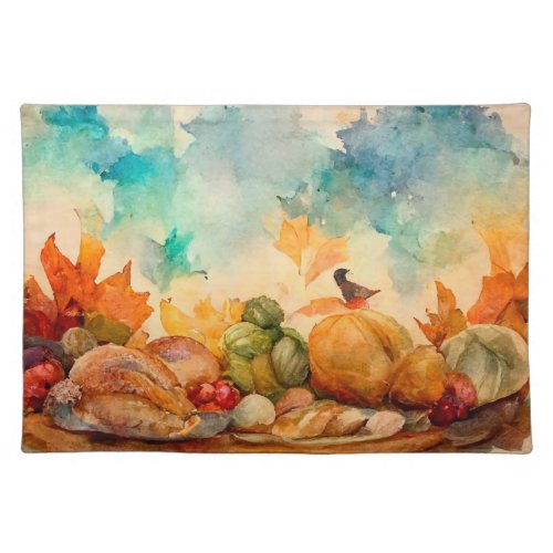 Vintage Fall Watercolor Thanksgiving Turkey Cloth Placemat