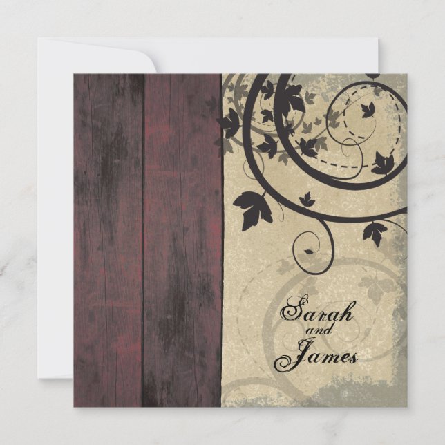 Vintage Fall Wedding Invitation Red Barn Board (Front)