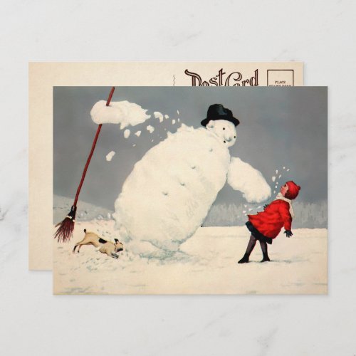 Vintage Falling Snowman Christmas Postcard