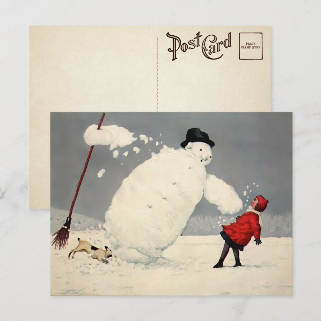 Vintage Falling Snowman Christmas Postcard (Front/Back)