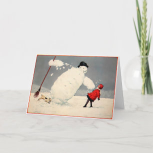 Vintage Falling Snowman Holiday Card