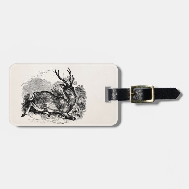 Vintage Fallow Deer Buck Personalized Illustration Luggage Tag (Front Horizontal)