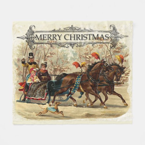 Vintage Family Christmas Fleece Blanket