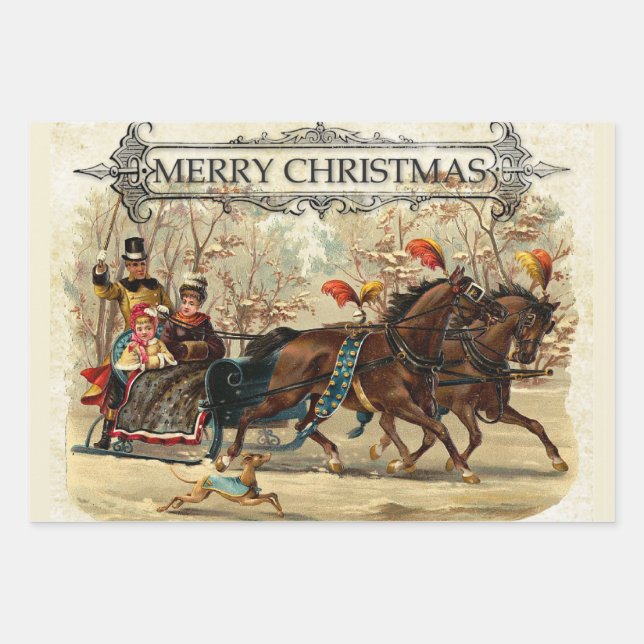 Vintage Family Christmas Wrapping Paper Sheets (Front)