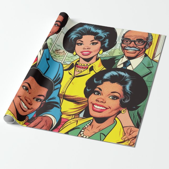 Vintage Family Comics Art Wrapping Paper (Unrolled)