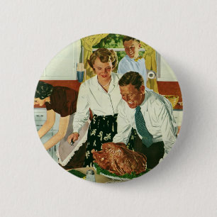 Vintage Family Cooking Thanksgiving Dinner Kitchen Button