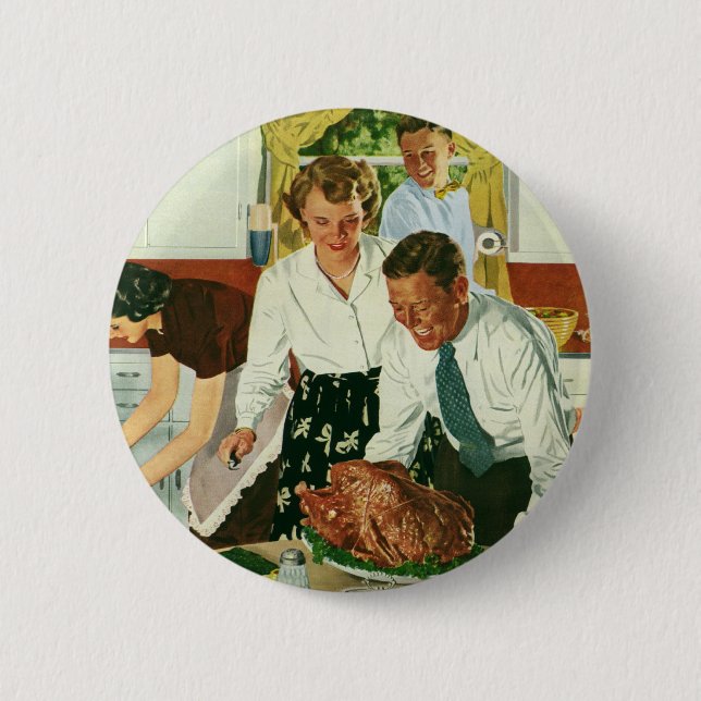 Vintage Family Cooking Thanksgiving Dinner Kitchen Button (Front)