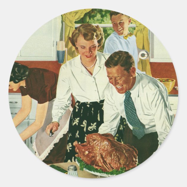 Vintage Family Cooking Thanksgiving Dinner Kitchen Classic Round Sticker