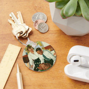 Vintage Family Cooking Thanksgiving Dinner Kitchen Keychain