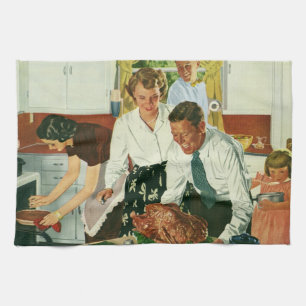 Vintage Family Cooking Thanksgiving Dinner Kitchen Kitchen Towel