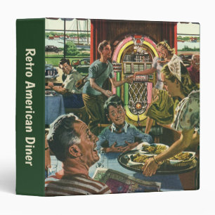 Vintage Family Dinner at a Diner with a Jukebox 3 Ring Binder