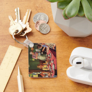 Vintage Family Eating Breakfast in the Kitchen Keychain