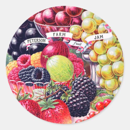 Vintage Family Farm Berry Fruit Jam Name Classic Round Sticker