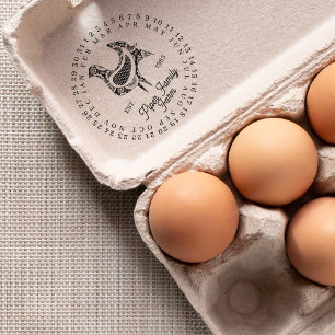 Vintage Family Farm Egg Carton Cute Date Months Rubber Stamp
