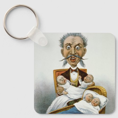 Vintage Family Father with Quadruplet Babies Keychain