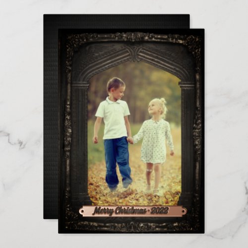 Vintage Family Heirloom Photo Frame  Sepia Filter Foil Holiday Card