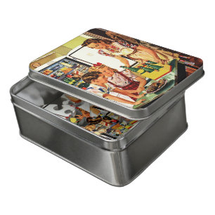 Vintage Family in the Kitchen Mom Dad Kids Snack Jigsaw Puzzle