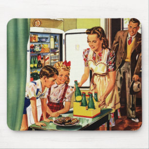 Vintage Family in the Kitchen Mom Dad Kids Snack Mouse Pad
