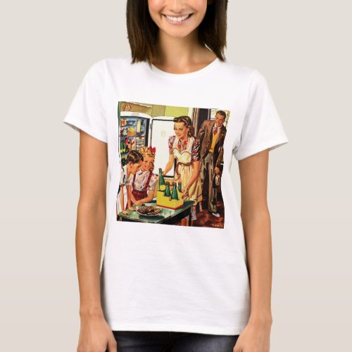 Vintage Family in the Kitchen Mom Dad Kids Snack T_Shirt