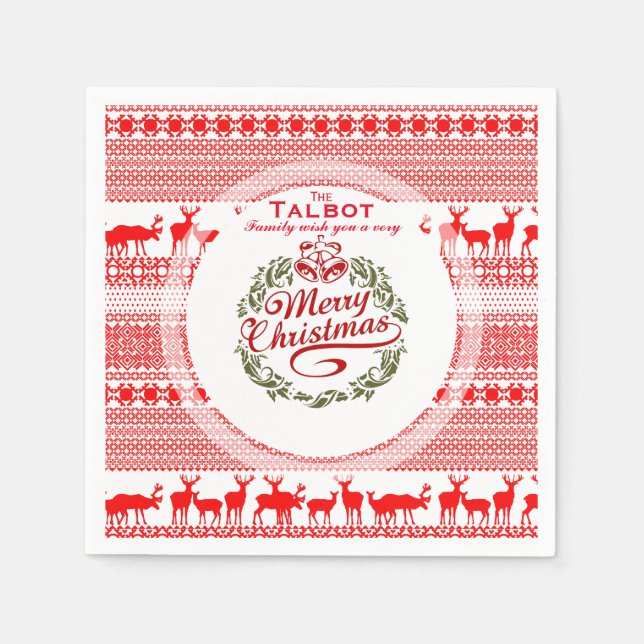 Vintage Family Merry Christmas Xmas red PN2 Napkins (Front)