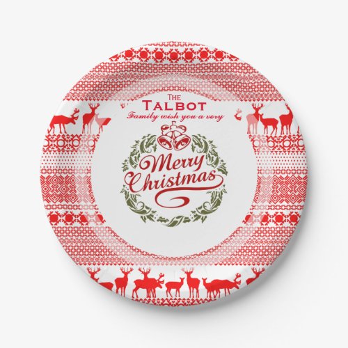Vintage Family Merry Christmas Xmas red PP2 Paper Plates