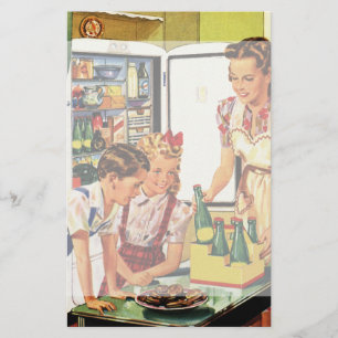 Vintage Family, Mom with Kids, Snacks in Kitchen Stationery